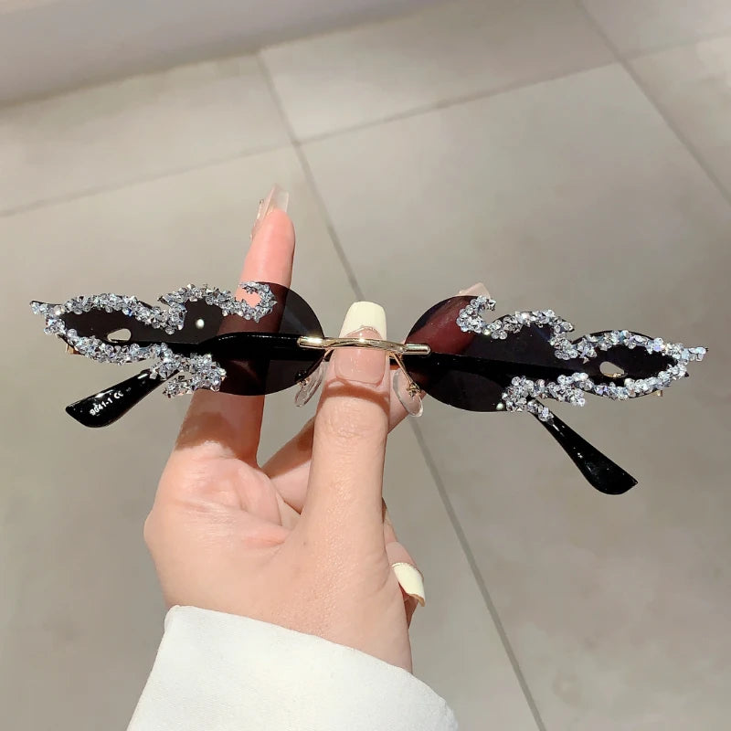 Fire Rhinestone Design sunglasses Retro Vintage Fashion Eyewear