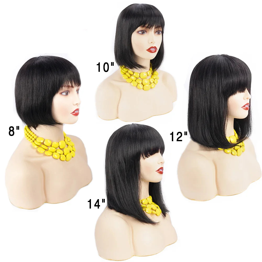 Natural Bob Wig With Bangs Glueless 3x1 Middle Part Short Straight Ready To Go Human Hair Wig
