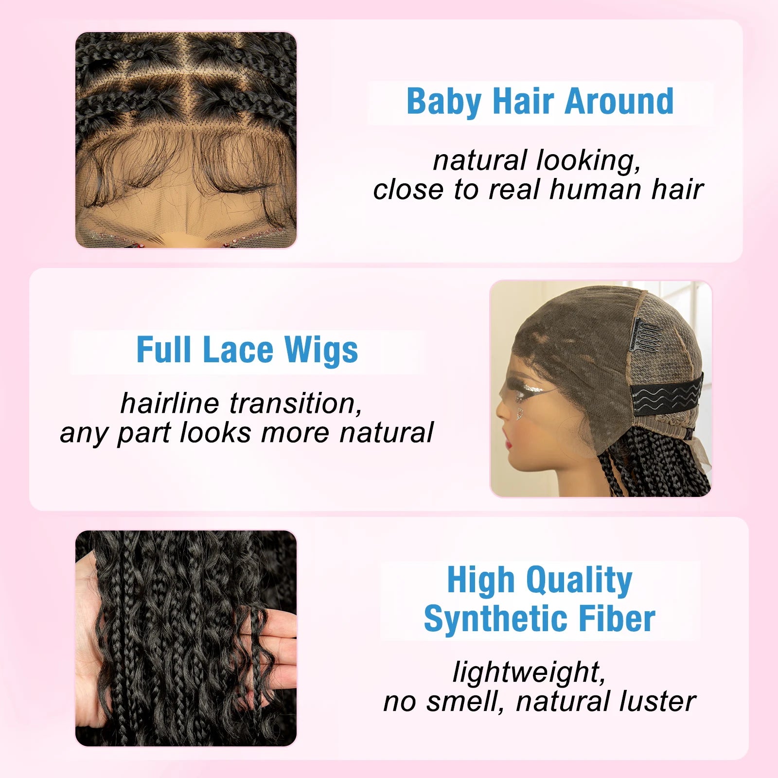36 inch Synthetic Braided Boho Lace Wig Curly Hair Knotless Box Braids Hairstyle
