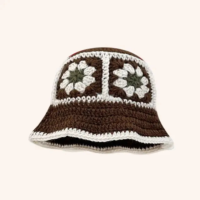 Crochet Knitted Bucket Hat Hollow Fashion Handmade Y2K Korean Fashion Design Cap