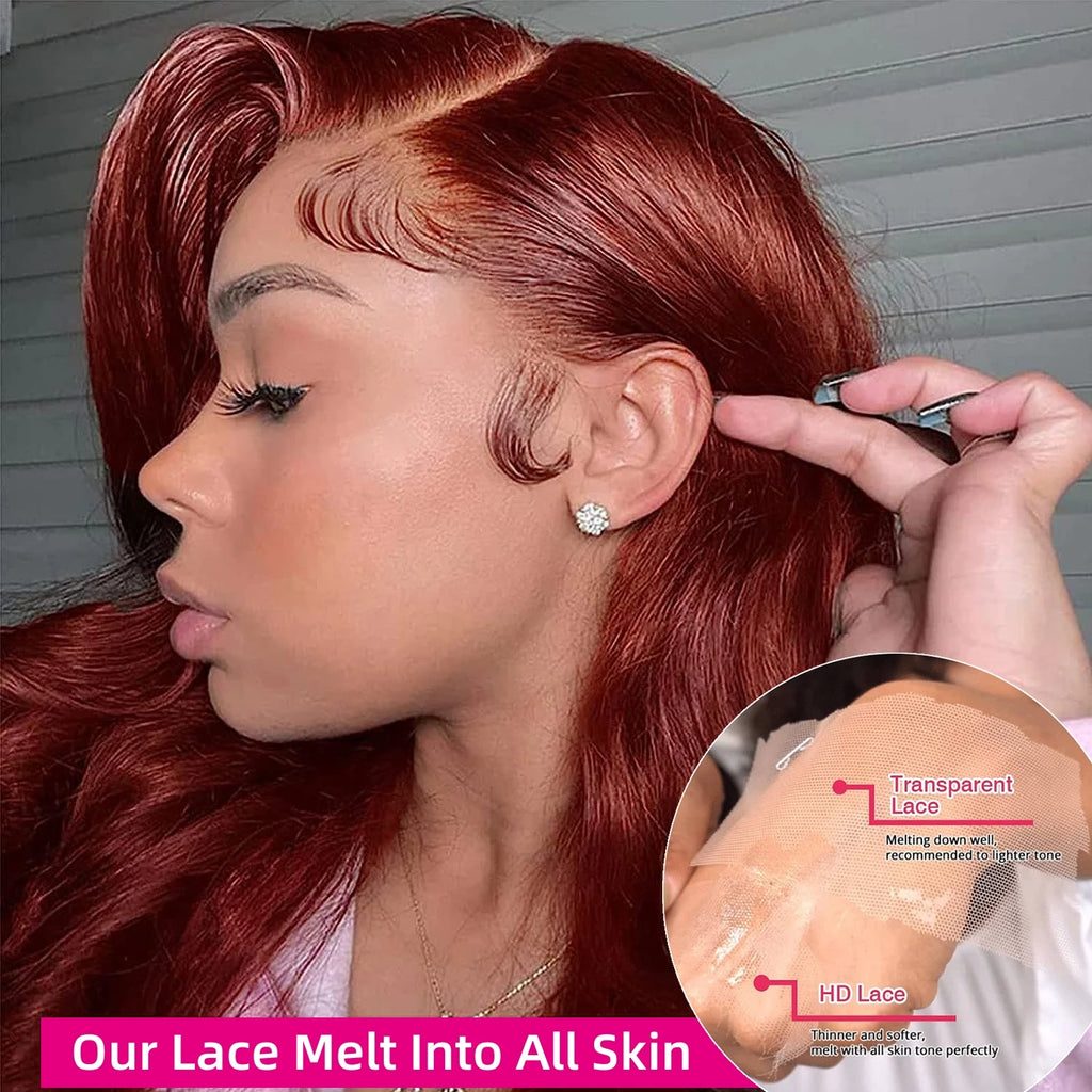 Reddish Brown Straight Human Hair Wig 13x4 13x6 Glueless HD Lace Frontal Colored Wig