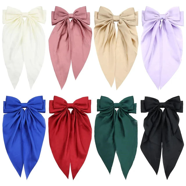 8 Pcs Trending Womans Oversized Bowknot Classy Hair Bow Solid Color Hair Clip Trendy Accessory