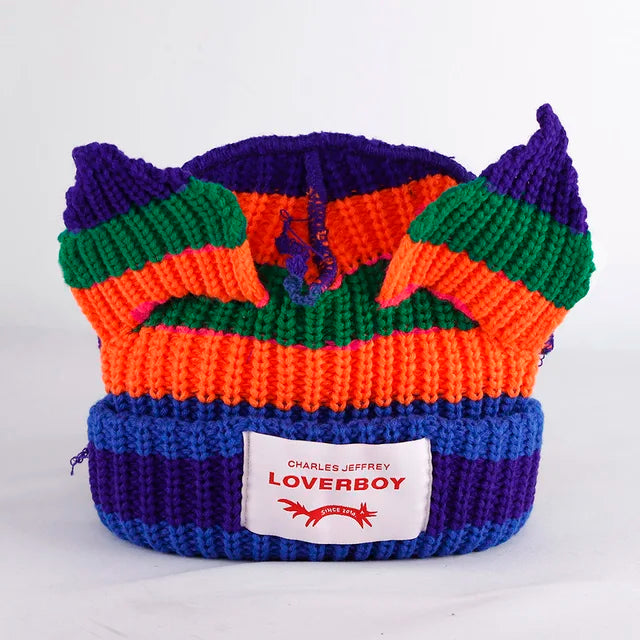 Lover Cat Ear Knitted Beanie Hat Y2K Skull Trending Bunny Ears Kpop Warm Fashion Cap
