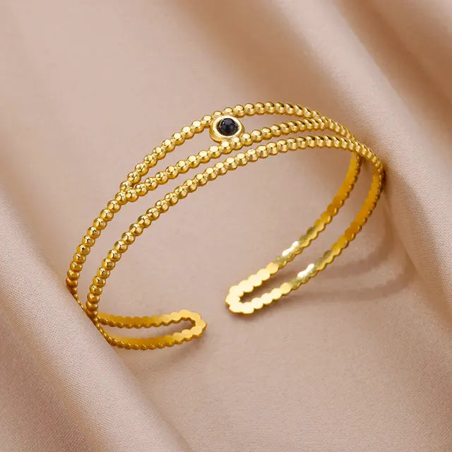 Stainless Steel Gold Plated Bracelet Woman Accessory 58-60mm  Trending Jewelry