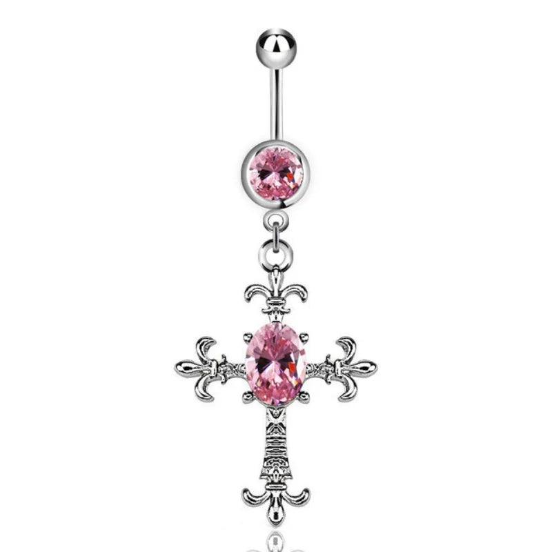 Pink Boho Navel Steel Belly Ring Piercing Jewelry Trending Style Graphic Y2k Accessory