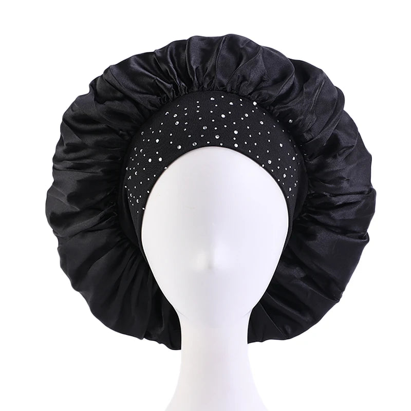 Stylish Rhinestone Pearl Woman’s Night Cap Breathable Fabric Accessory Bonnet