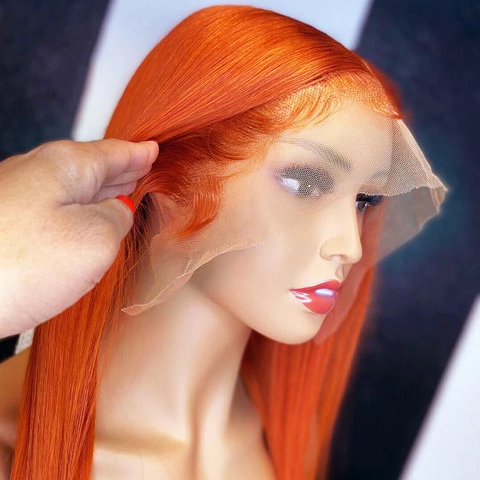 Ginger Orange Brazilian Bob Wig Bone Straight 180% 150% Density 13x4 Human Hair HD Lace Front Wig