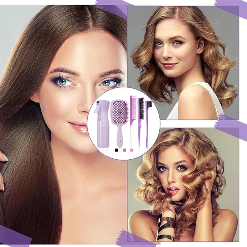 5 Pcs Detangling Hair set Mist Bottle Brush Comb Professional Natural Hair Tools