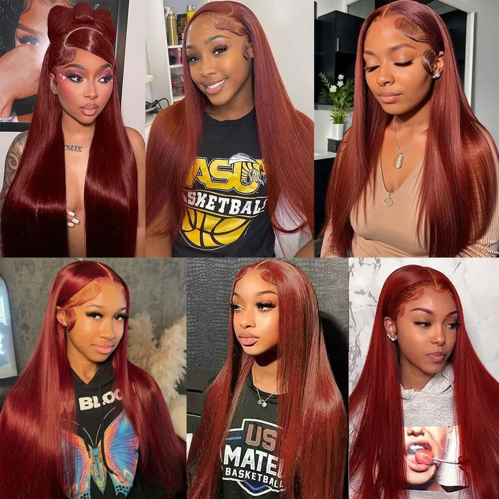 Reddish Brown Straight Human Hair Wig 13x4 13x6 Glueless HD Lace Frontal Colored Wig