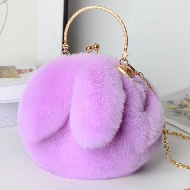 Plush Bunny Rabbit Ear Crossbody Purse Cute Girly Shoulder Handbag For girls