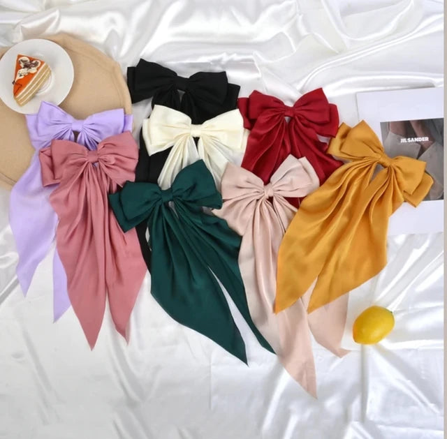 8 Pcs Trending Womans Oversized Bowknot Classy Hair Bow Solid Color Hair Clip Trendy Accessory