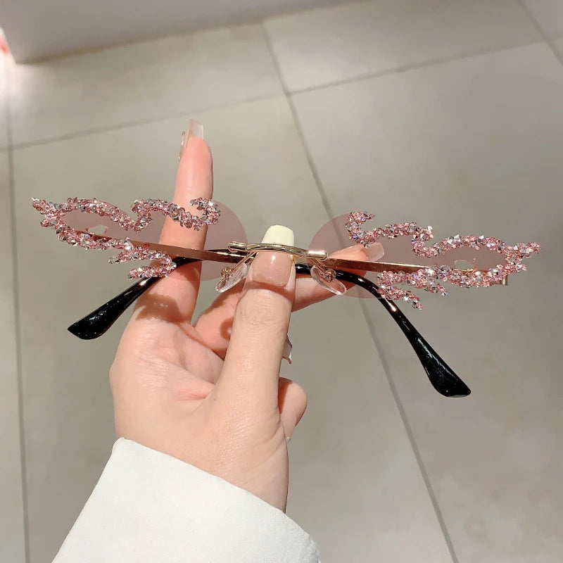 Fire Rhinestone Design sunglasses Retro Vintage Fashion Eyewear