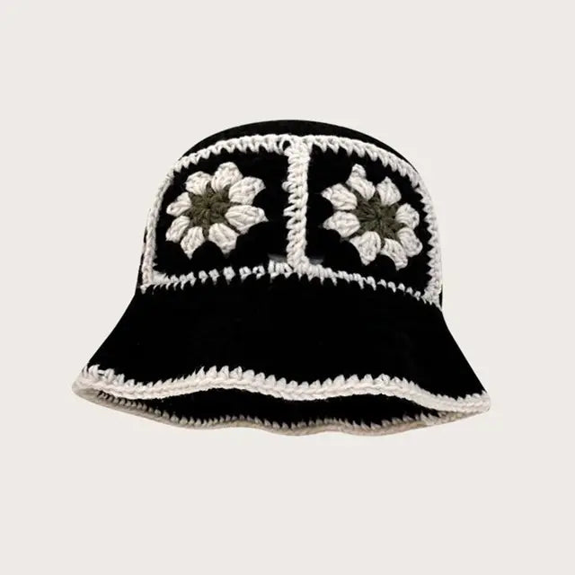 Crochet Knitted Bucket Hat Hollow Fashion Handmade Y2K Korean Fashion Design Cap