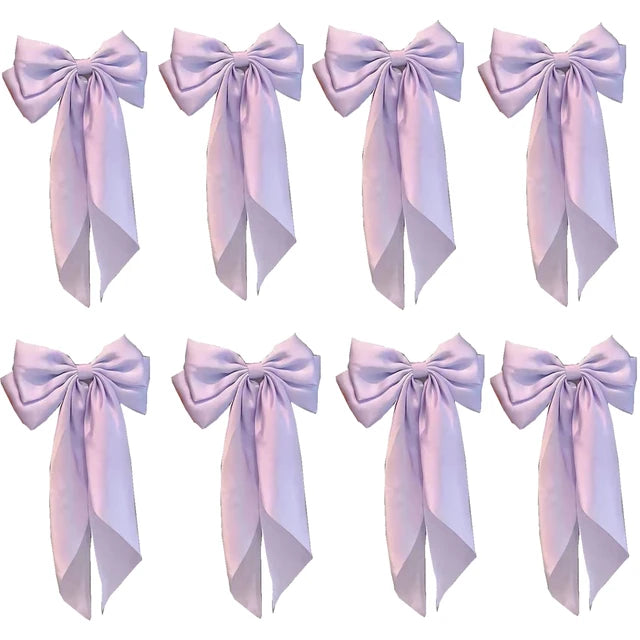 8 Pcs Trending Womans Oversized Bowknot Classy Hair Bow Solid Color Hair Clip Trendy Accessory