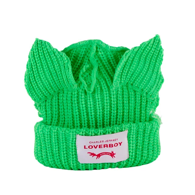 Lover Cat Ear Knitted Beanie Hat Y2K Skull Trending Bunny Ears Kpop Warm Fashion Cap