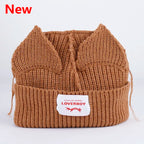Lover Cat Ear Knitted Beanie Hat Y2K Skull Trending Bunny Ears Kpop Warm Fashion Cap
