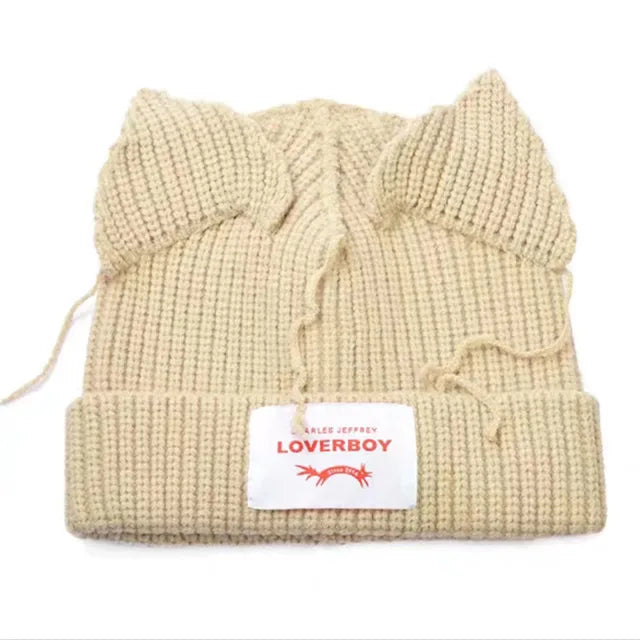 Lover Cat Ear Knitted Beanie Hat Y2K Skull Trending Bunny Ears Kpop Warm Fashion Cap