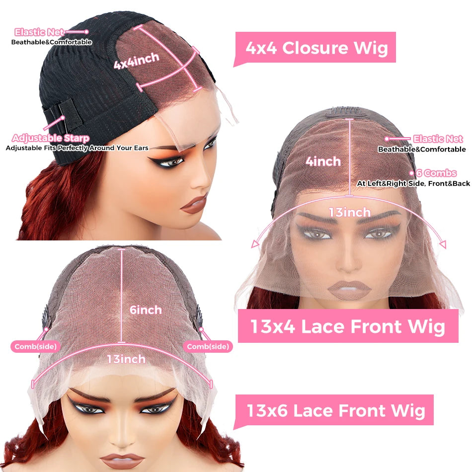 Reddish Brown Straight Human Hair Wig 13x4 13x6 Glueless HD Lace Frontal Colored Wig