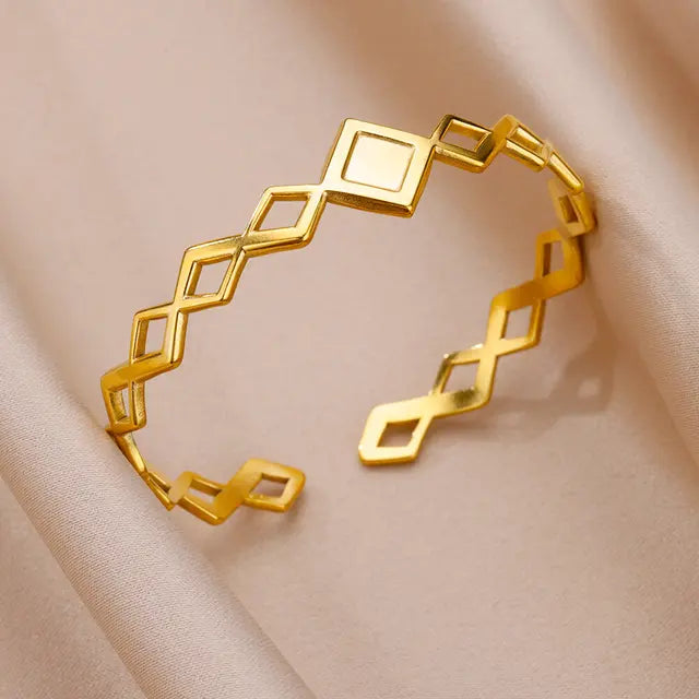 Stainless Steel Gold Plated Bracelet Woman Accessory 58-60mm  Trending Jewelry