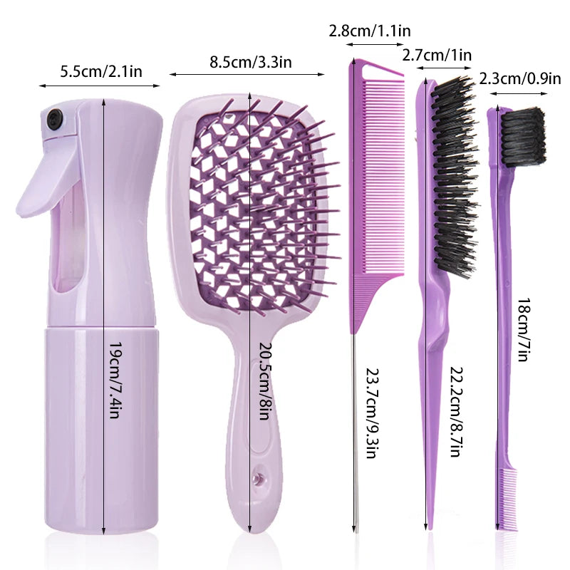 5 Pcs Detangling Hair set Mist Bottle Brush Comb Professional Natural Hair Tools