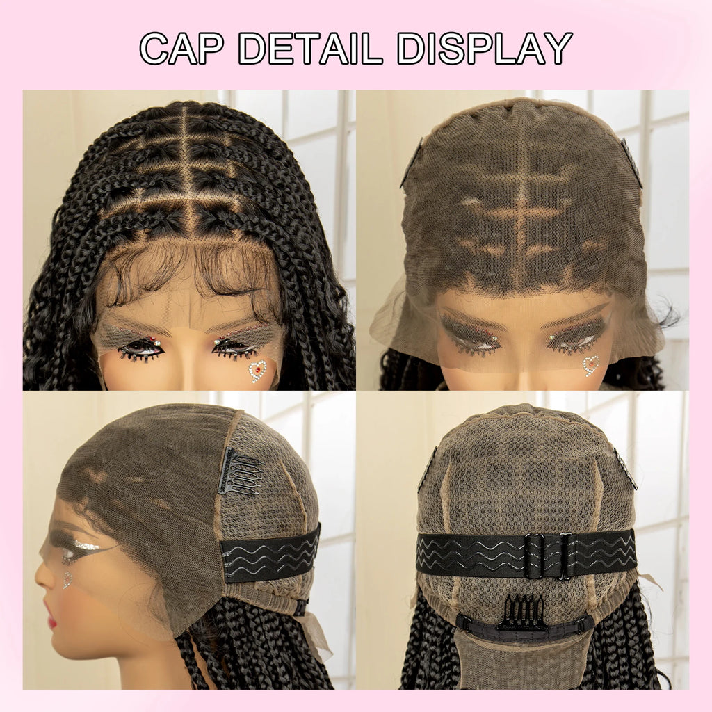 36 inch Synthetic Braided Boho Lace Wig Curly Hair Knotless Box Braids Hairstyle