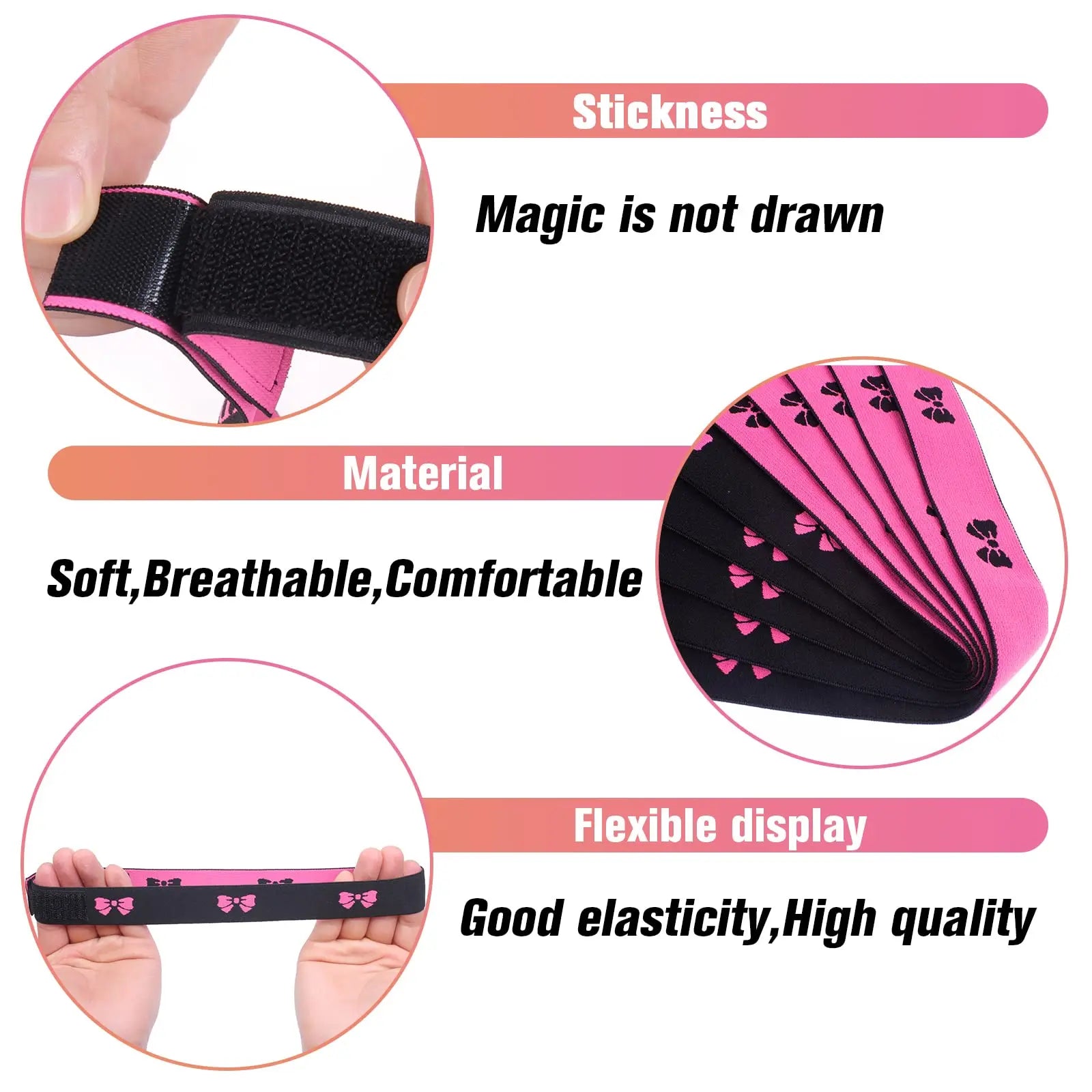 Reversible Adjustable Lace Band Wig Melt Band 1 Pcs 4Pcs Pink/Black Elastic Bow Tie Double Sided Hair Tie