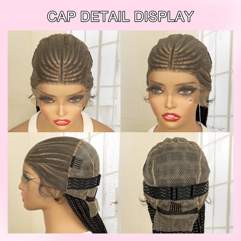 36 Inch Full Lace Fulani Box Braid Synthetic Lace Front Pre Styled Braided Wig