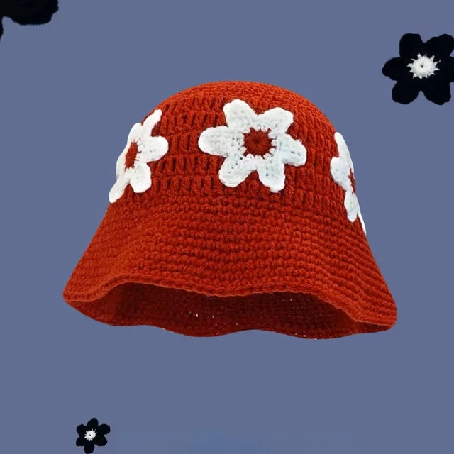 Crochet Knitted Bucket Hat Hollow Fashion Handmade Y2K Korean Fashion Design Cap