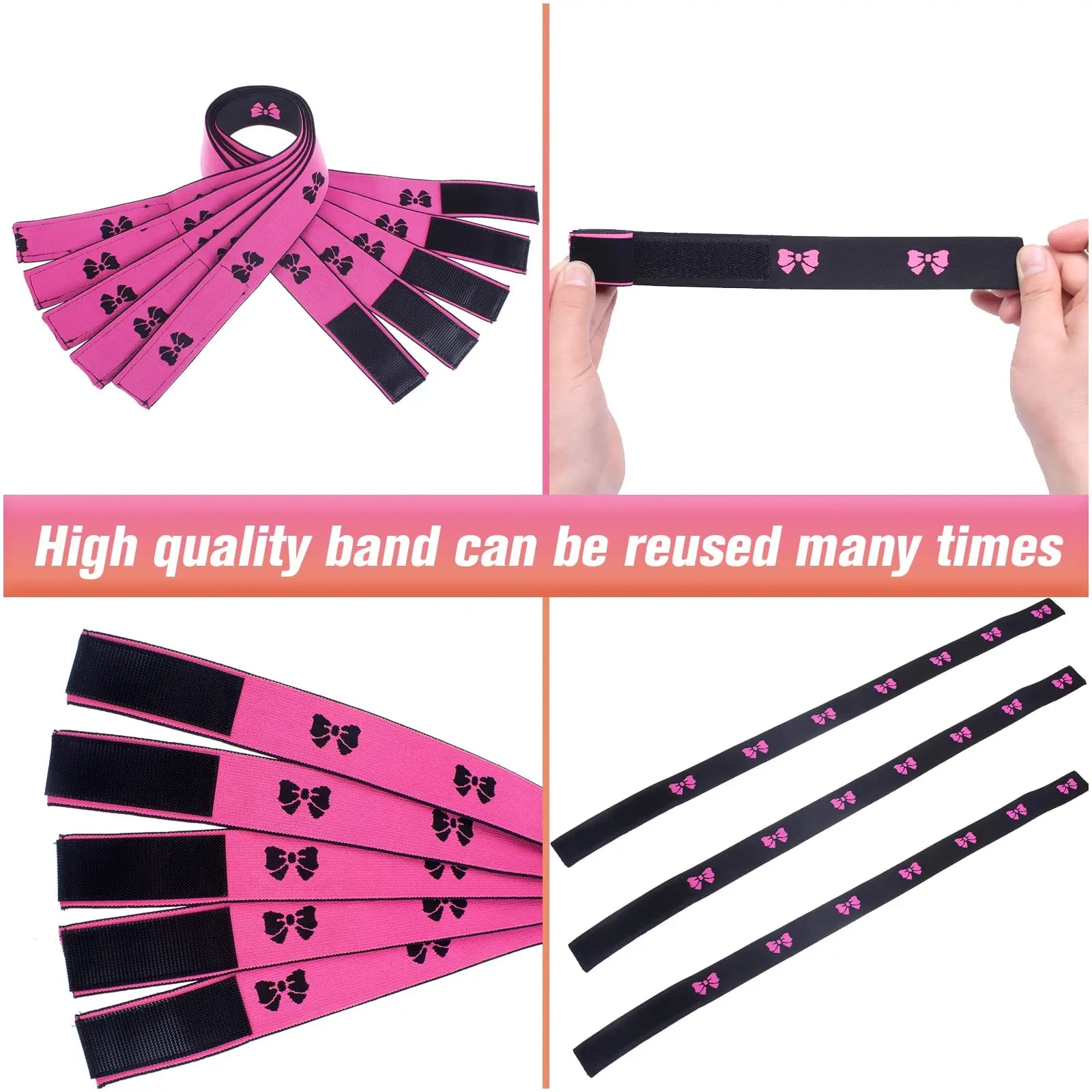 Reversible Adjustable Lace Band Wig Melt Band 1 Pcs 4Pcs Pink/Black Elastic Bow Tie Double Sided Hair Tie