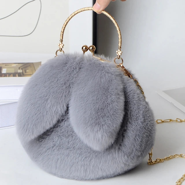Plush Bunny Rabbit Ear Crossbody Purse Cute Girly Shoulder Handbag For girls