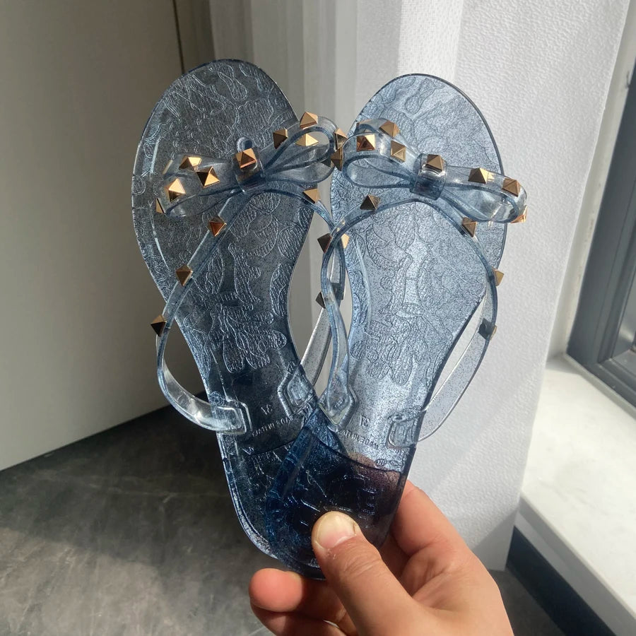 Trending Summer Jelly Slides Womans Bow Tie Fashion Sandals Flip Flop Shoes