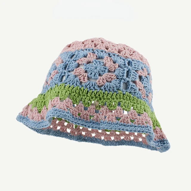 Crochet Knitted Bucket Hat Hollow Fashion Handmade Y2K Korean Fashion Design Cap