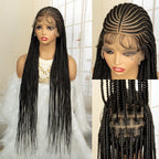 36 Inch Full Lace Fulani Box Braid Synthetic Lace Front Pre Styled Braided Wig