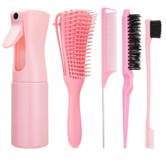 5 Pcs Detangling Hair set Mist Bottle Brush Comb Professional Natural Hair Tools
