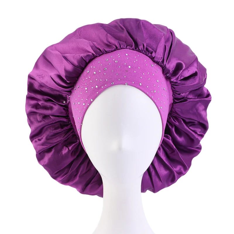 Stylish Rhinestone Pearl Woman’s Night Cap Breathable Fabric Accessory Bonnet