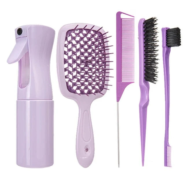 5 Pcs Detangling Hair set Mist Bottle Brush Comb Professional Natural Hair Tools