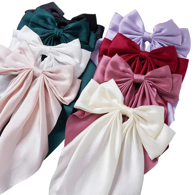 8 Pcs Trending Womans Oversized Bowknot Classy Hair Bow Solid Color Hair Clip Trendy Accessory