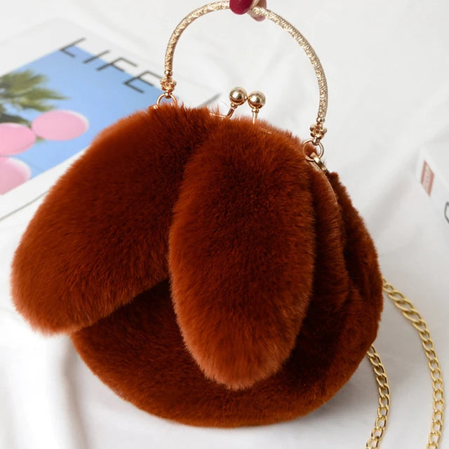 Plush Bunny Rabbit Ear Crossbody Purse Cute Girly Shoulder Handbag For girls