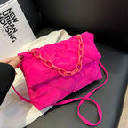 Plush Cotton Padded Womans Chain Crossbody Winter Quilted Womans Handbag