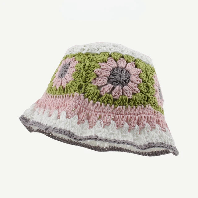 Crochet Knitted Bucket Hat Hollow Fashion Handmade Y2K Korean Fashion Design Cap