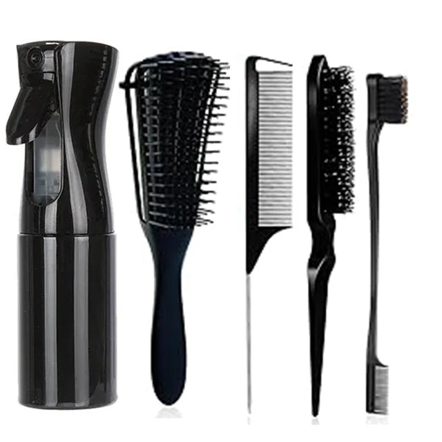 5 Pcs Detangling Hair set Mist Bottle Brush Comb Professional Natural Hair Tools