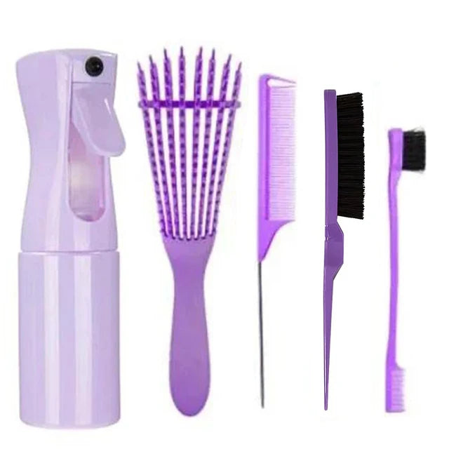 5 Pcs Detangling Hair set Mist Bottle Brush Comb Professional Natural Hair Tools
