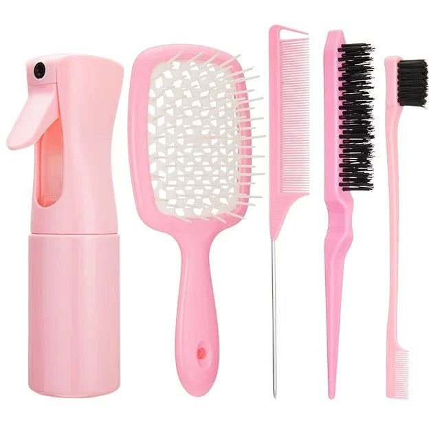 5 Pcs Detangling Hair set Mist Bottle Brush Comb Professional Natural Hair Tools