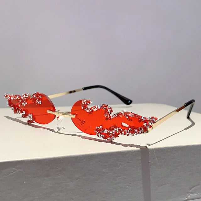 Fire Rhinestone Design sunglasses Retro Vintage Fashion Eyewear