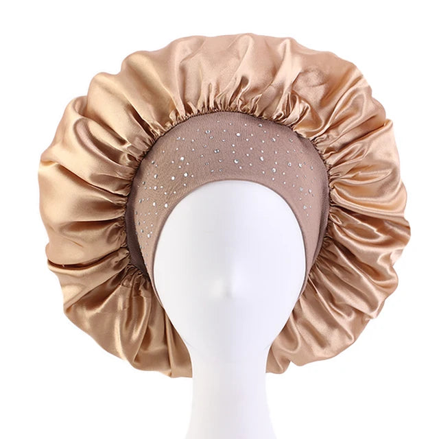 Stylish Rhinestone Pearl Woman’s Night Cap Breathable Fabric Accessory Bonnet