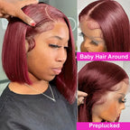 Burgundy Red Straight Short Bob Human Hair 99J 13x4 4x4 Glueless Wig