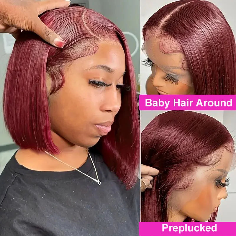 Burgundy Red Straight Short Bob Human Hair 99J 13x4 4x4 Glueless Wig