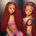 Burgundy Red 99J Deep Wave Brazilian 13x4 13x6 Hd Lace Frontal Deep Curl Human Hair Curly Wig