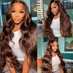 Natural Chocolate Brown #4 Body Wave Curl 150% 180% Density Loose Curly Human Hair Brazilian Lace Wig