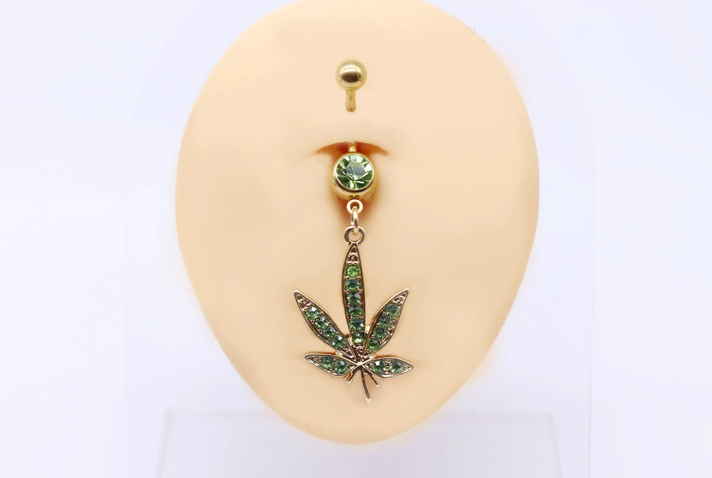 1 Pcs Dangle Rhinestone Surgical steel Weed Leaf Stylish Belly Button Piercing Navel Jewelry